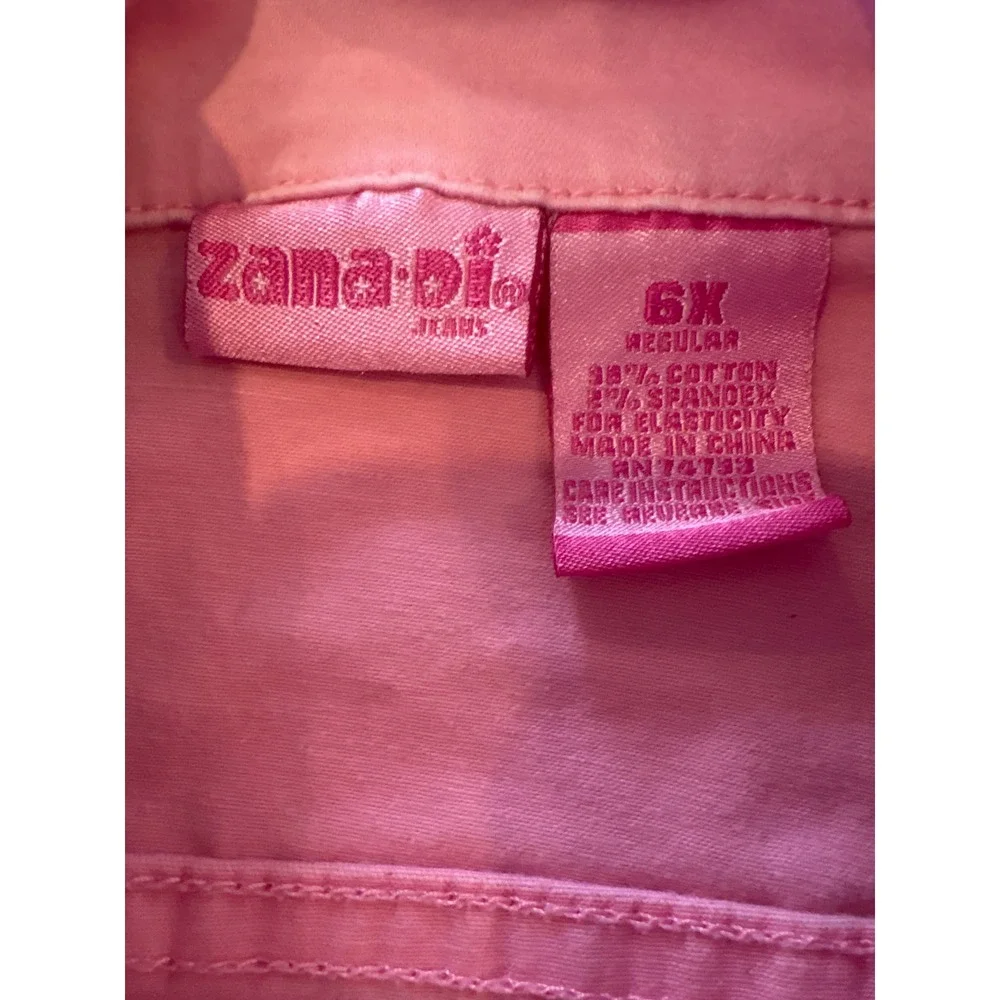 Zana-Di Jeans Girls Pink Denim Trucker Jacket Size 6X Stretch Cotton Button Up